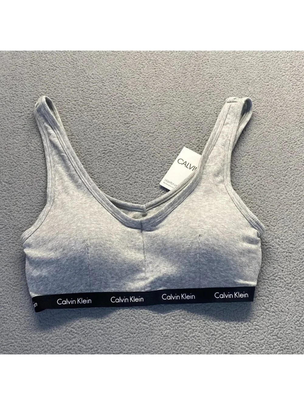 Calvin Klein Women`s Lightly Lined Ribbed Bralette Size L Color Grey